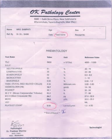 Platelets increased within two days